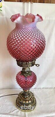 Vintage Fenton Art Glass Cranberry Opalescent Hobnail Lamp