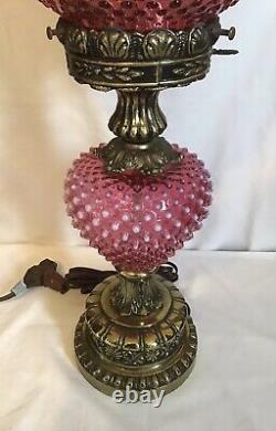 Vintage Fenton Art Glass Cranberry Opalescent Hobnail Lamp 2