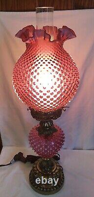 Vintage Fenton Art Glass Cranberry Opalescent Hobnail Lamp 2