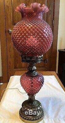 Vintage Fenton Art Glass Cranberry Opalescent Hobnail Lamp L9