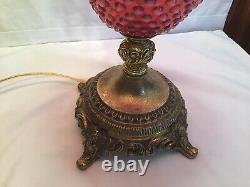 Vintage Fenton Art Glass Cranberry Opalescent Hobnail Lamp With Prisms H3