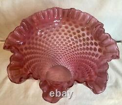 Vintage Fenton Art Glass Cranberry Opalescent Hobnail Vase Q1