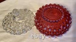 Vintage Fenton Art Glass Cranberry Opalescent Lidded Candy Dish M8