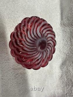 Vintage Fenton Art Glass Cranberry Opalescent Spiral Heart Powder Jar