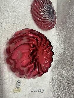 Vintage Fenton Art Glass Cranberry Opalescent Spiral Heart Powder Jar