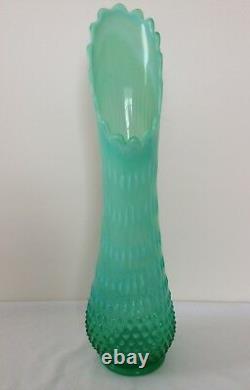 Vintage Fenton Art Glass Green Opalescent Hobnail 17 1/2 Stretch Vase
