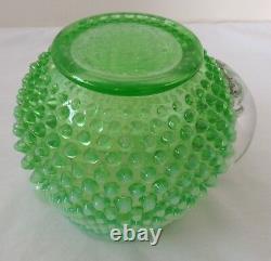 Vintage Fenton Art Glass Green Opalescent Hobnail Squat Pitcher
