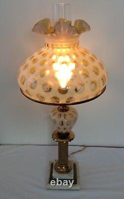 Vintage Fenton Art Glass Honeysuckle Opalescent Coin Dot Lamp