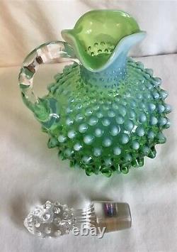 Vintage Fenton Art Glass Lime Green Opalescent Hobnail Cruet