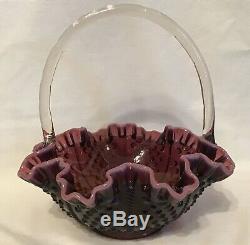 Vintage Fenton Art Glass Plum Opalescent Hobnail Basket Z6