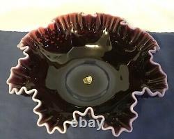 Vintage Fenton Art Glass Plum Opalescent Hobnail Bowl & Pitcher Set