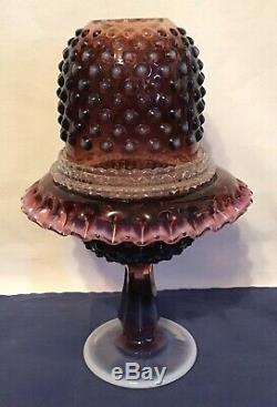 Vintage Fenton Art Glass Plum Opalescent Hobnail Fairy Lamp