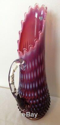 Vintage Fenton Art Glass Plum Opalescent Hobnail Stretch Pitcher 14