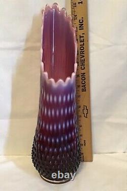 Vintage Fenton Art Glass Plum Opalescent Hobnail Swung Vase 267003