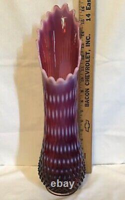 Vintage Fenton Art Glass Plum Opalescent Hobnail Swung Vase 267011