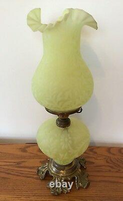 Vintage Fenton Art Glass Satin Topaz Opalescent Fern Daisy Lamp