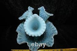 Vintage Fenton Blue Opalescent Diamond Lace Epergne