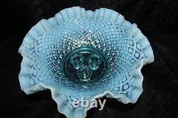 Vintage Fenton Blue Opalescent Diamond Lace Epergne