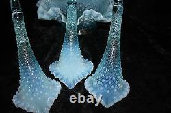 Vintage Fenton Blue Opalescent Diamond Lace Epergne