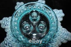 Vintage Fenton Blue Opalescent Diamond Lace Epergne