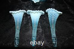 Vintage Fenton Blue Opalescent Diamond Lace Epergne