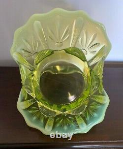 Vintage Fenton Cactus Vaseline Topaz Yellow Green Uranium Opalescent Basket