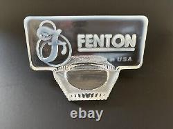Vintage Fenton Clear Opalescent Art Glass Logo Dealer Display Sign 5 x 2.5