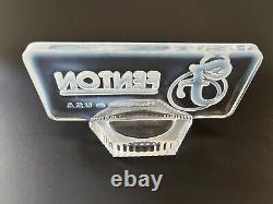 Vintage Fenton Clear Opalescent Art Glass Logo Dealer Display Sign 5 x 2.5