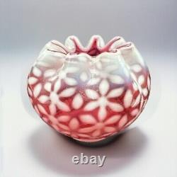 Vintage Fenton Country Cranberry Rose Bowl Vase Opalescent Ruffled Snowflake