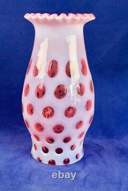 Vintage Fenton Cranberry Opalescent Coin Dot Hurricane Candle Lamp Shade