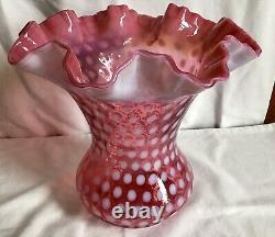 Vintage Fenton Cranberry Opalescent Polka Dot Vase H8