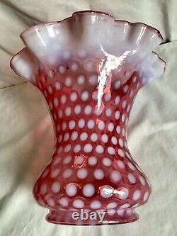 Vintage Fenton Cranberry Opalescent Polka Dot Vase H8