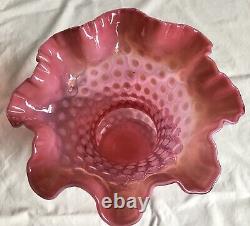 Vintage Fenton Cranberry Opalescent Polka Dot Vase H8