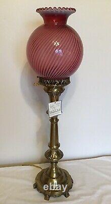 Vintage Fenton Cranberry Opalescent Spiral Optic Lamp