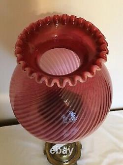 Vintage Fenton Cranberry Opalescent Spiral Optic Lamp