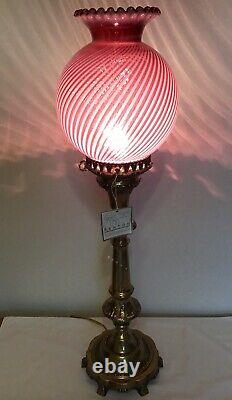 Vintage Fenton Cranberry Opalescent Spiral Optic Lamp