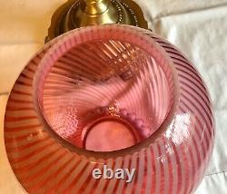 Vintage Fenton Cranberry Opalescent Spiral Optic Pillar Lamp