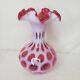 Vintage Fenton Cranberry Pink Glass Ruffled Vase Coin Dot Opalescent 8.5