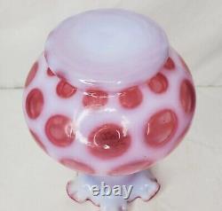 Vintage Fenton Cranberry Pink Glass Ruffled Vase Coin Dot Opalescent 8.5