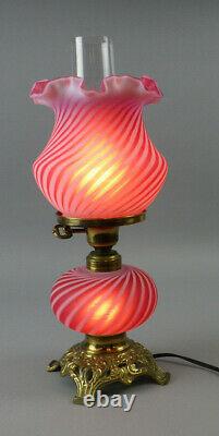 Vintage Fenton Cranberry Swirl Opalescent Glass Table Lamp