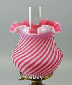 Vintage Fenton Cranberry Swirl Opalescent Glass Table Lamp