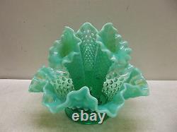 Vintage Fenton Emerald Green Opalescent 3 Horn Hobnail Epergne Vase
