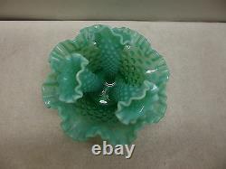 Vintage Fenton Emerald Green Opalescent 3 Horn Hobnail Epergne Vase