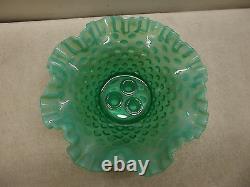 Vintage Fenton Emerald Green Opalescent 3 Horn Hobnail Epergne Vase