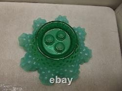 Vintage Fenton Emerald Green Opalescent 3 Horn Hobnail Epergne Vase