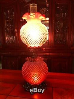 Vintage Fenton GWTW Cranberry Opalescent Hobnail Table Lamp, 24 1/2 Tall