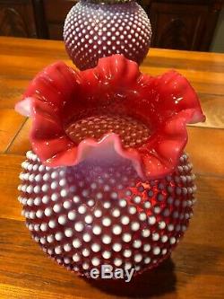 Vintage Fenton GWTW Cranberry Opalescent Hobnail Table Lamp, 24 1/2 Tall
