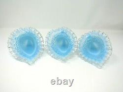 Vintage Fenton Glass Blue Opalescent Diamond Lace Epergne 3 Horns