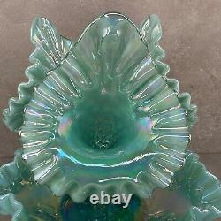 Vintage Fenton Glass Epergne Opalescent Iridescent Hobnail Sea Mist Green AS IS