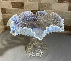 Vintage Fenton Glass White Opalescent Hobnail Footed Compote Bowl 8 Tall